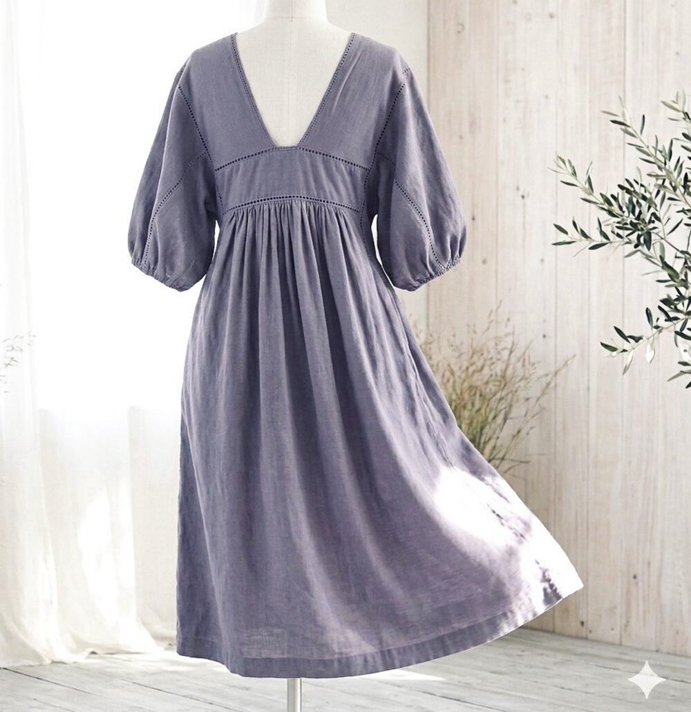 St. Roche Blue Crochet Corduroy Midi Dress Sz M Boho Lagenlook Artsy Cottagecore